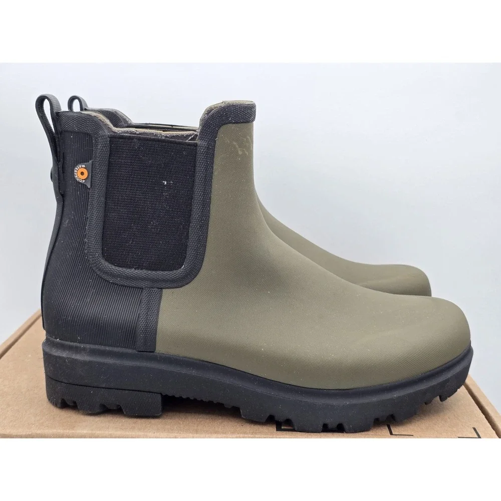 Bogs Olive Green and Black Chelsea Rain Boots 8